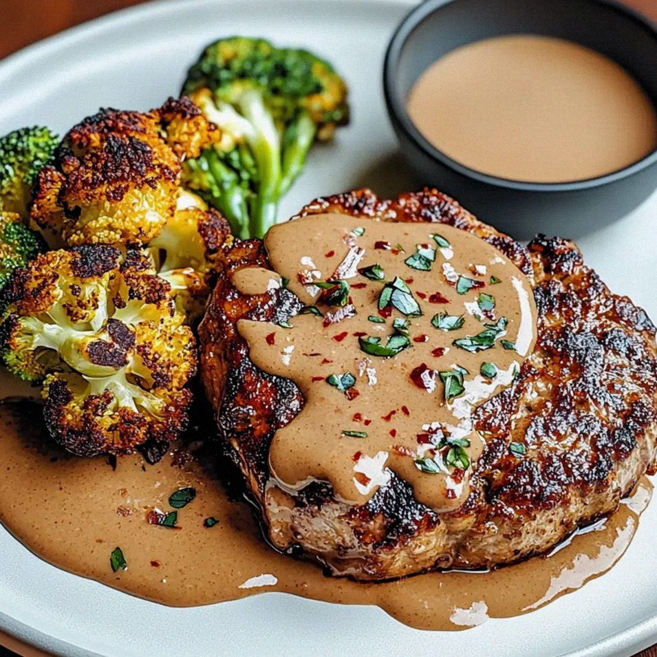 Blumenkohlsteak mit Pfefferrahmsauce einfach und lecker
