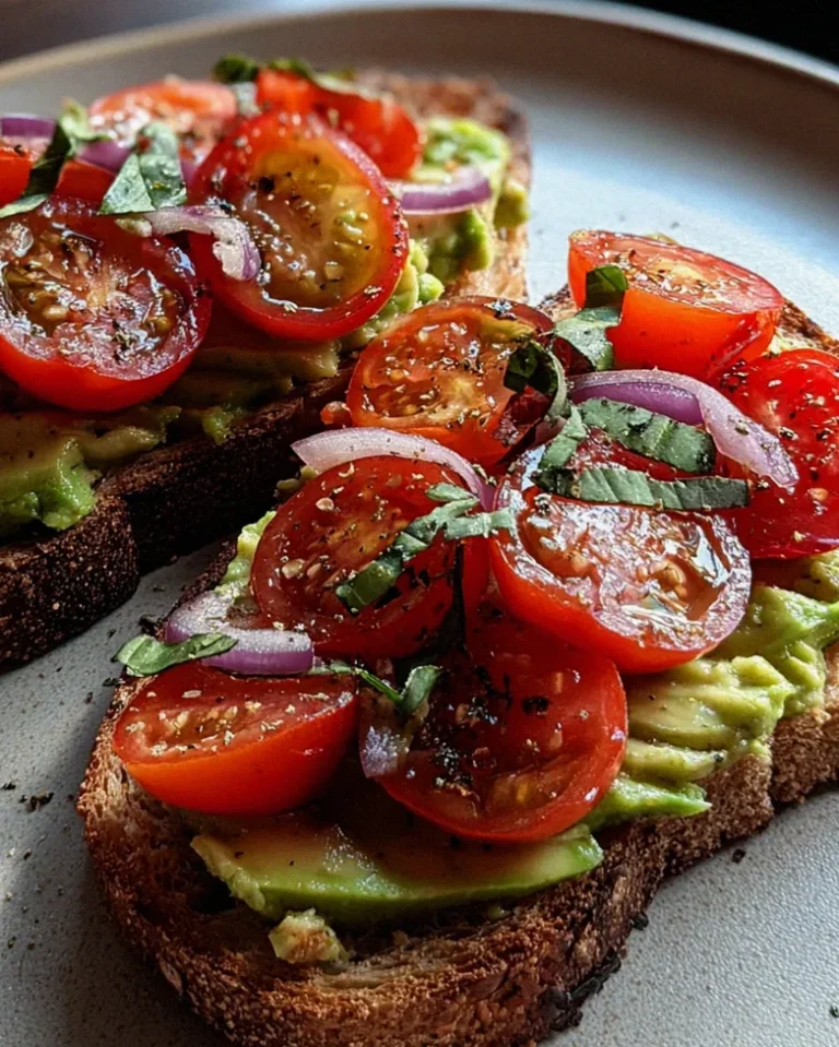 Geröstetes Brot mit Avocadobutter und Tomatensalat