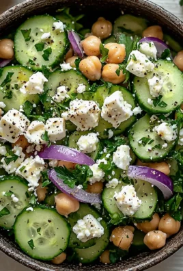 Gurkensalat mit Feta und Kichererbsen