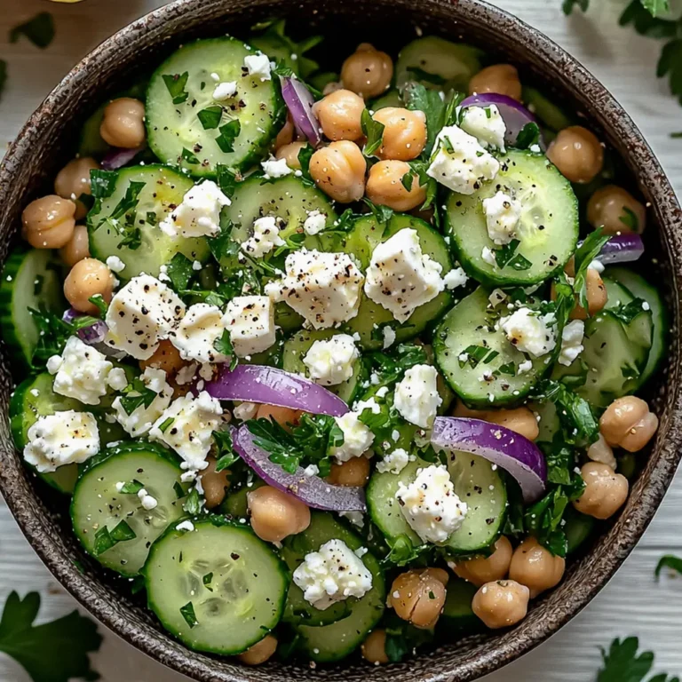 Gurkensalat mit Feta und Kichererbsen