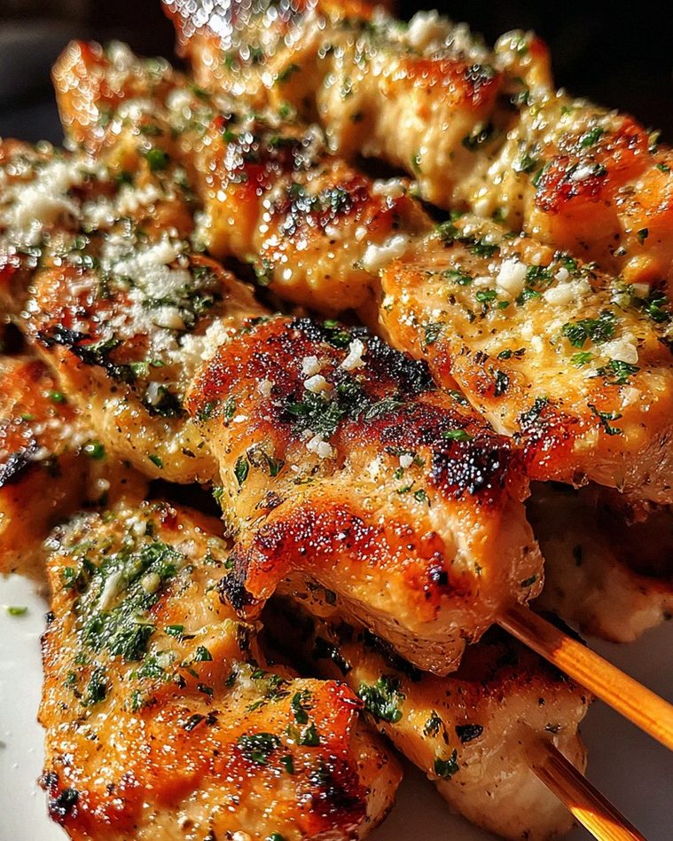 Knoblauch-Parmesan-Hähnchenspieße