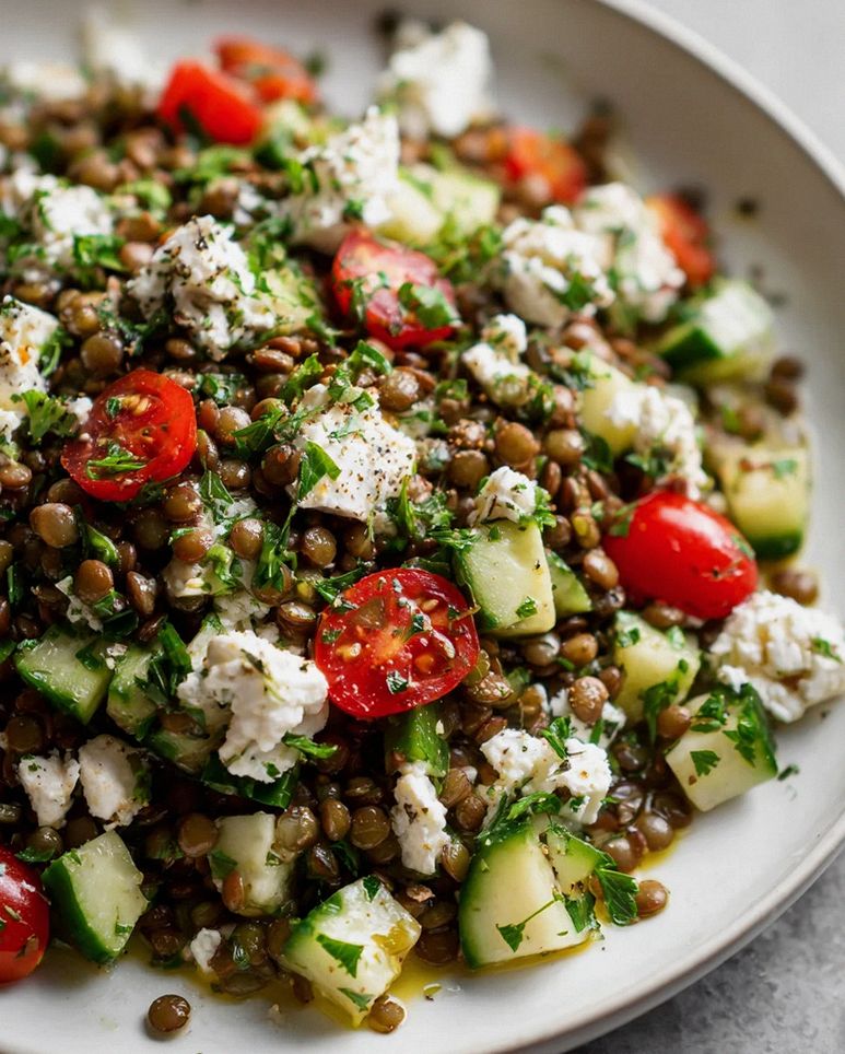 Mediterraner Linsensalat mit Feta: Schnell, frisch & gesund!