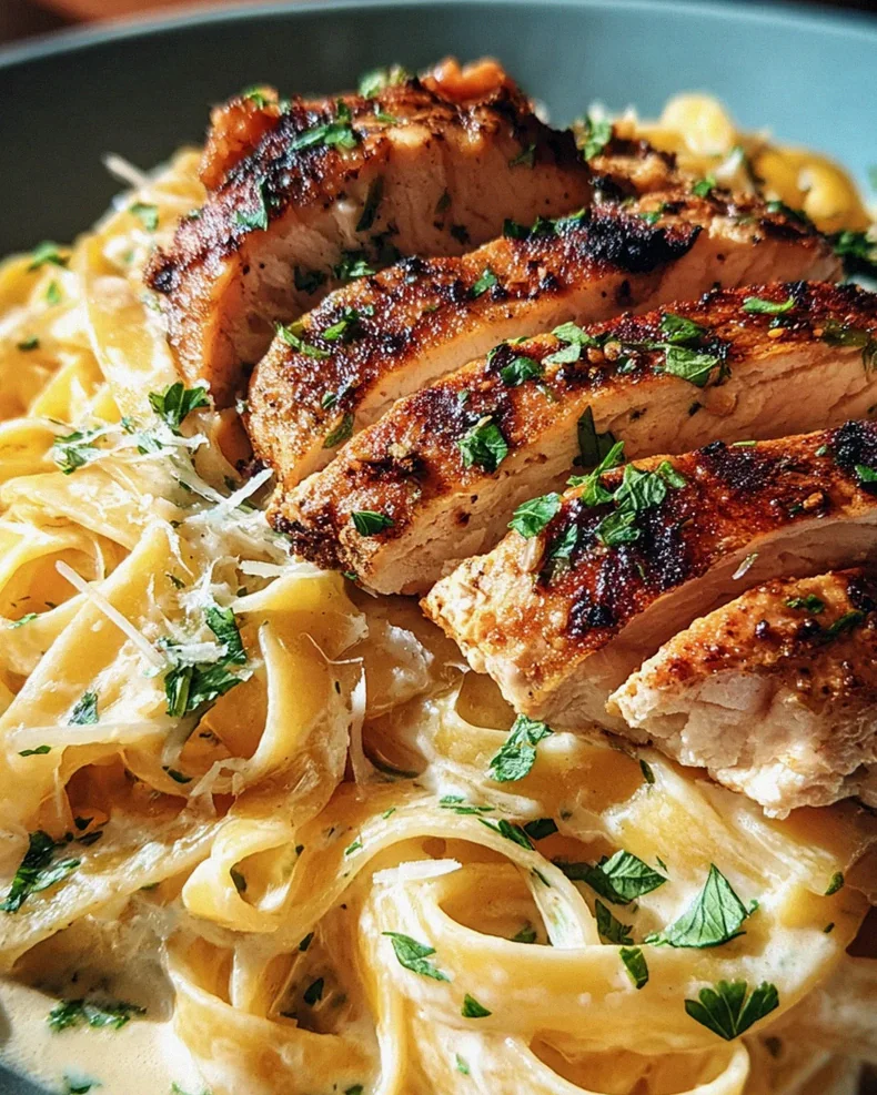 Pasta Alfredo mit gebratenem Hähnchen