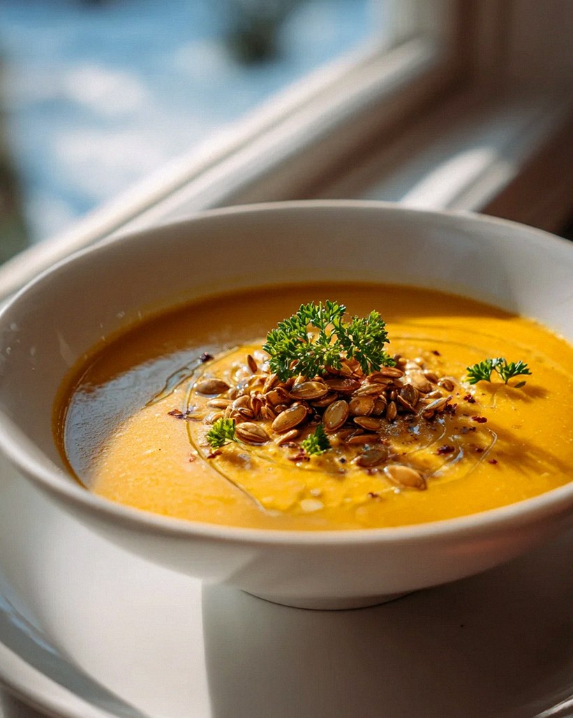 Schnelle Kürbissuppe mit gerösteten Kernen – extra lecker!
