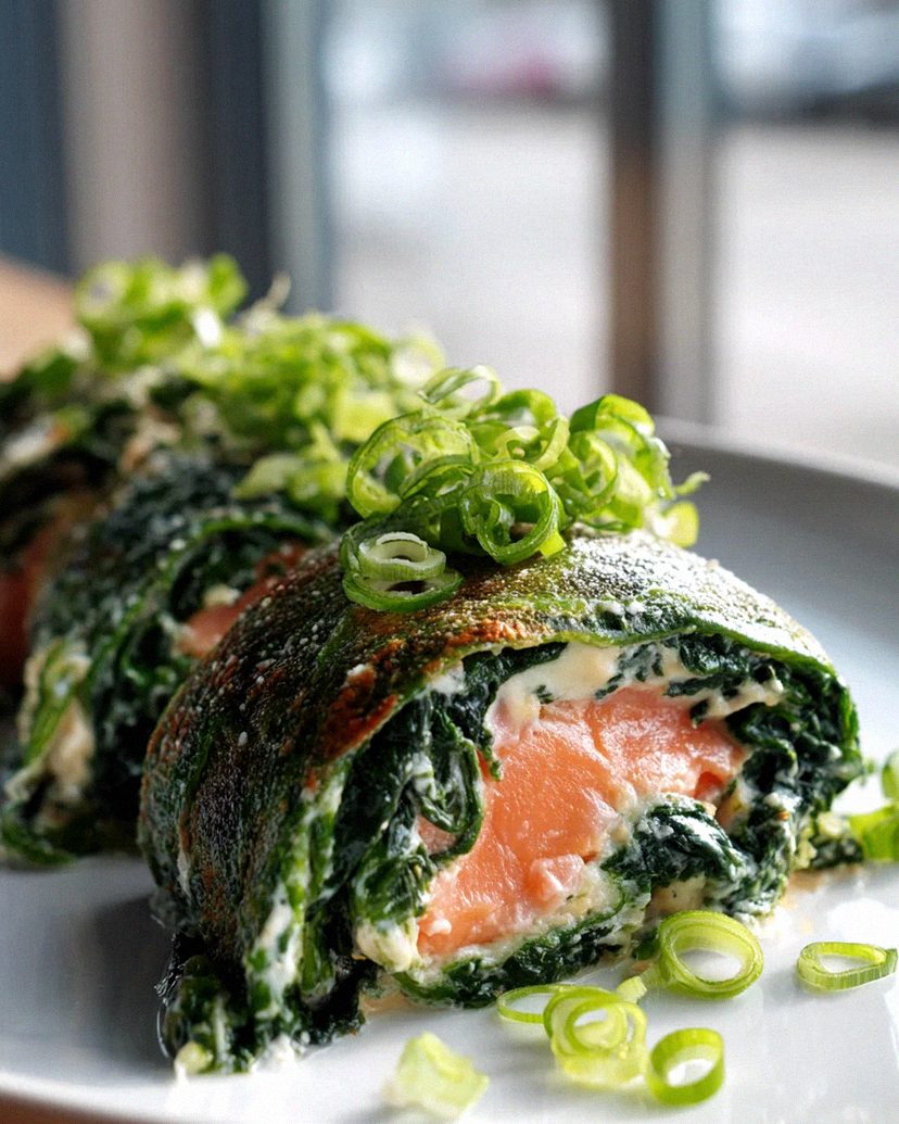 Spinat-Lachs-Rolle mit Spiegelei