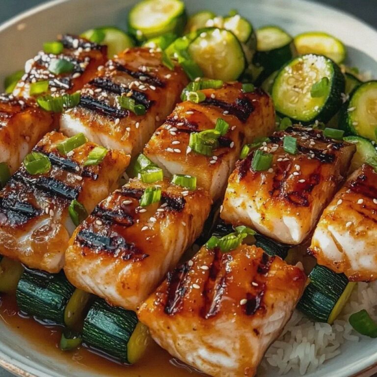 Teriyaki Lachs Zucchini Spieße grillen