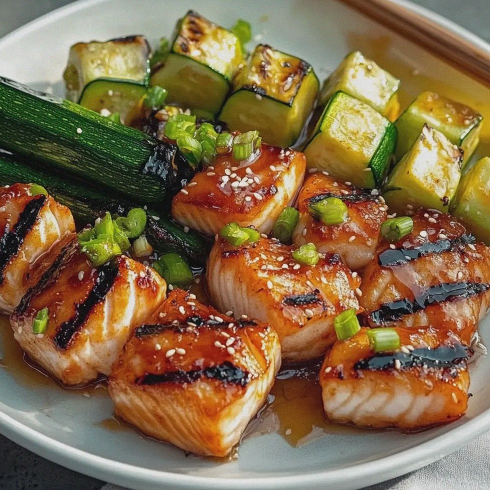 Teriyaki Lachs Zucchini Spieße grillen – Schritt 1