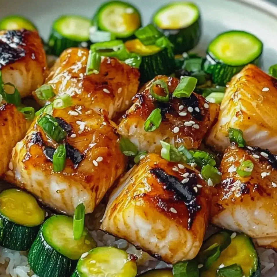 Teriyaki Lachs Zucchini Spieße grillen – Schritt 2